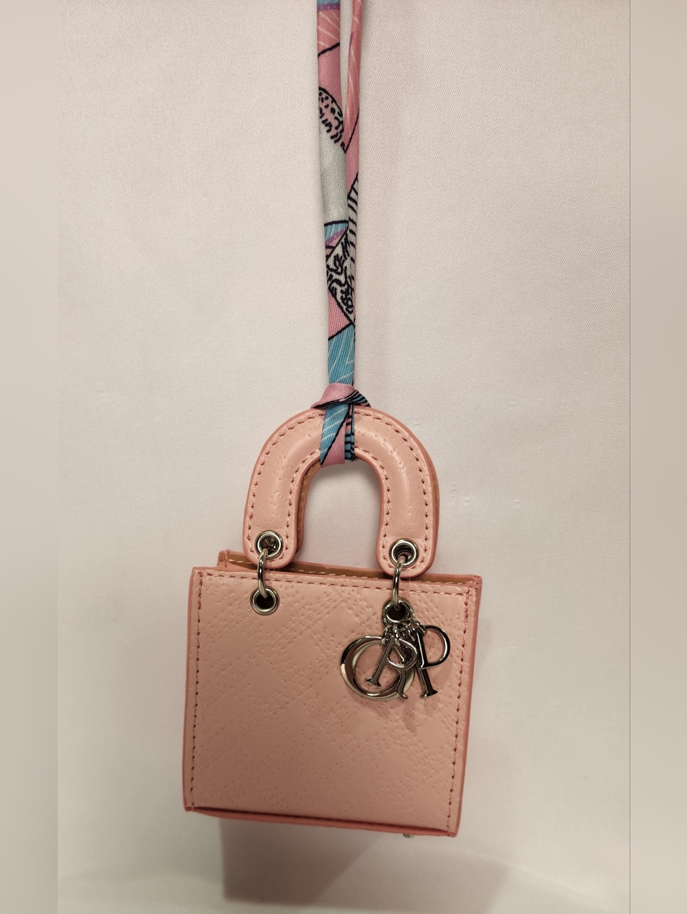 Fashion Inspired Pink Mini Bag Charm with Silver D.I.O.R. Charms Bag Air Pod